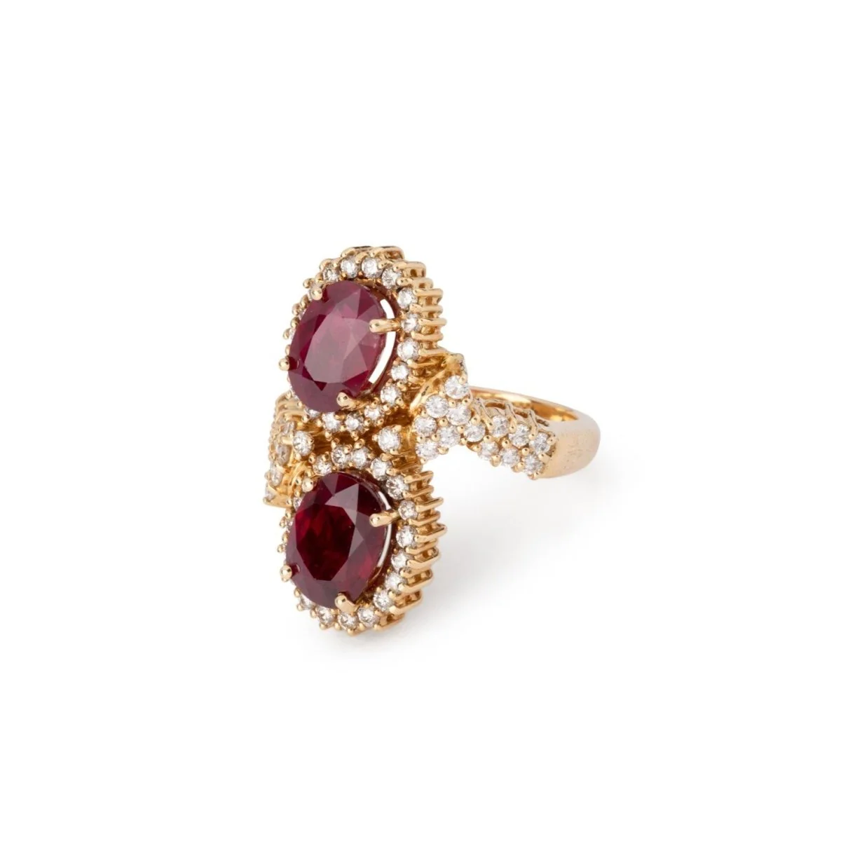 Bague Toi et Moi en or jaune, diamants et rubis - Image 2
