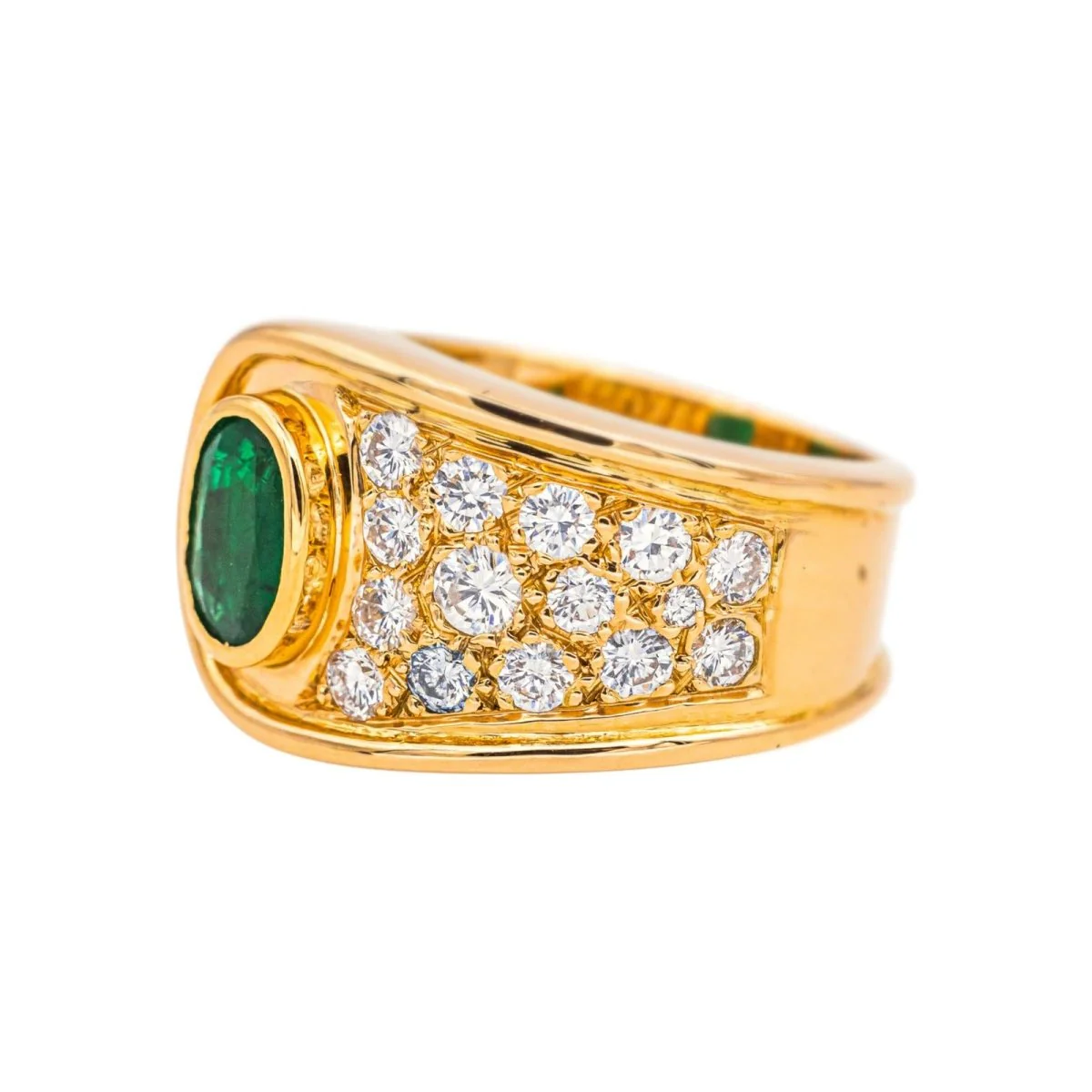 Bague en or jaune, émeraude et diamants - Image 4