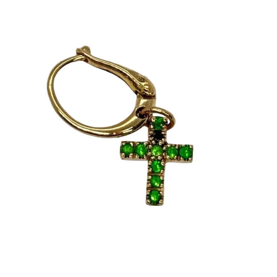 Boucle d'oreille  POMELLATO "Croix" en or rose et émeraudes