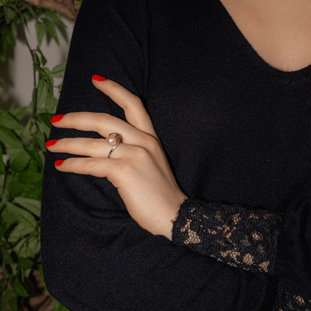 Bague Solitaire en or blanc et perle - Image 2