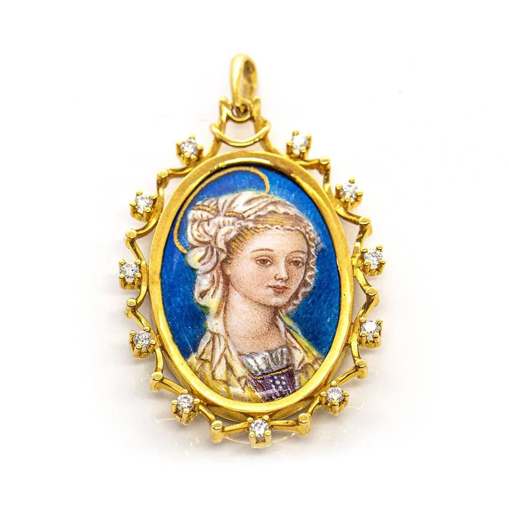 Médaille de la Vierge en émail avec diamants - Image 2