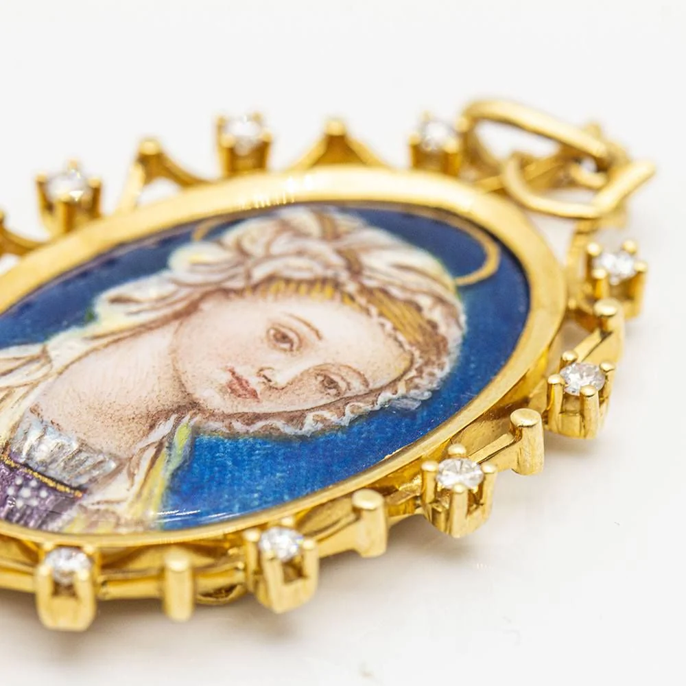 Médaille de la Vierge en émail avec diamants - Image 3