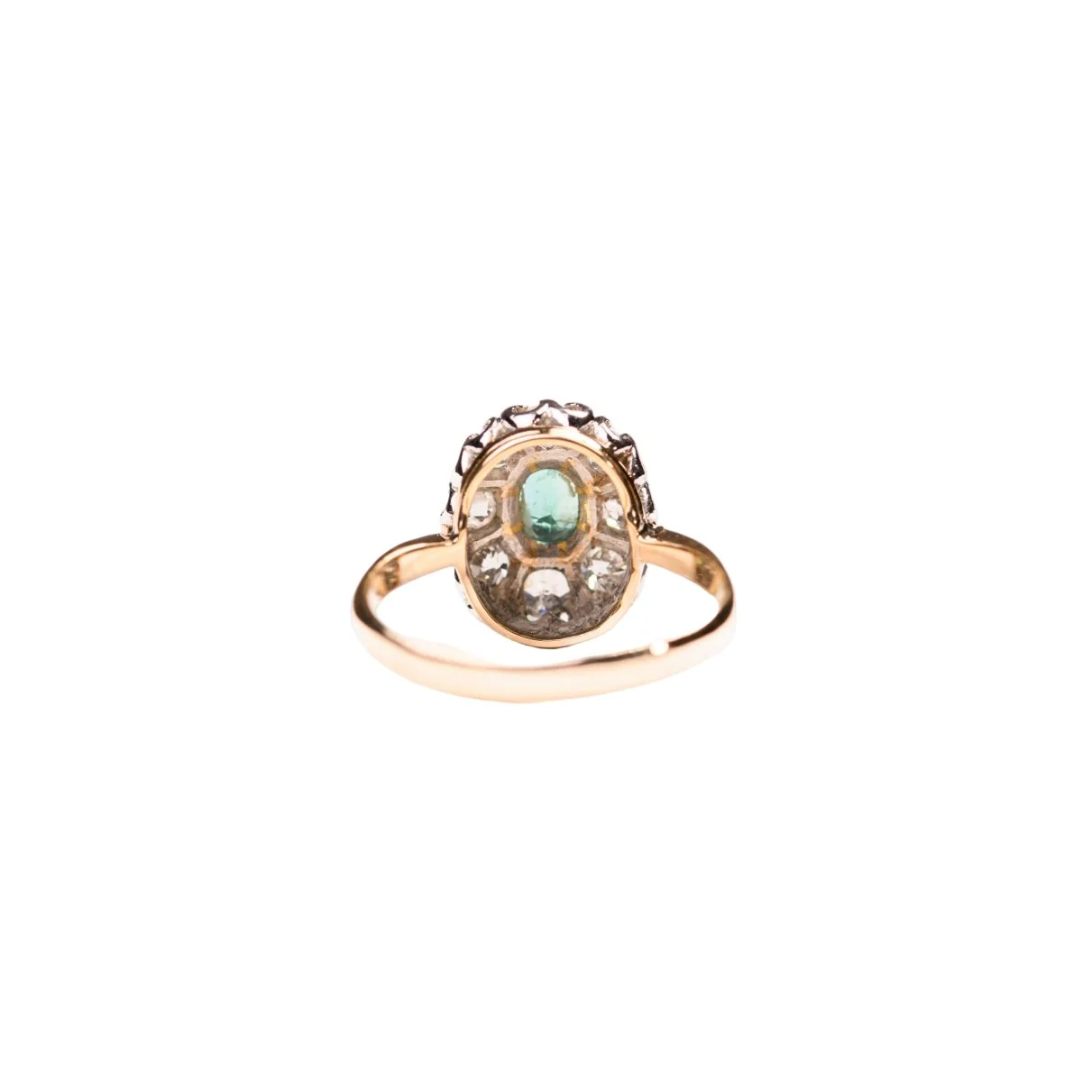 Bague Marguerite en or blanc, or jaune, émeraude et diamants - Image 4