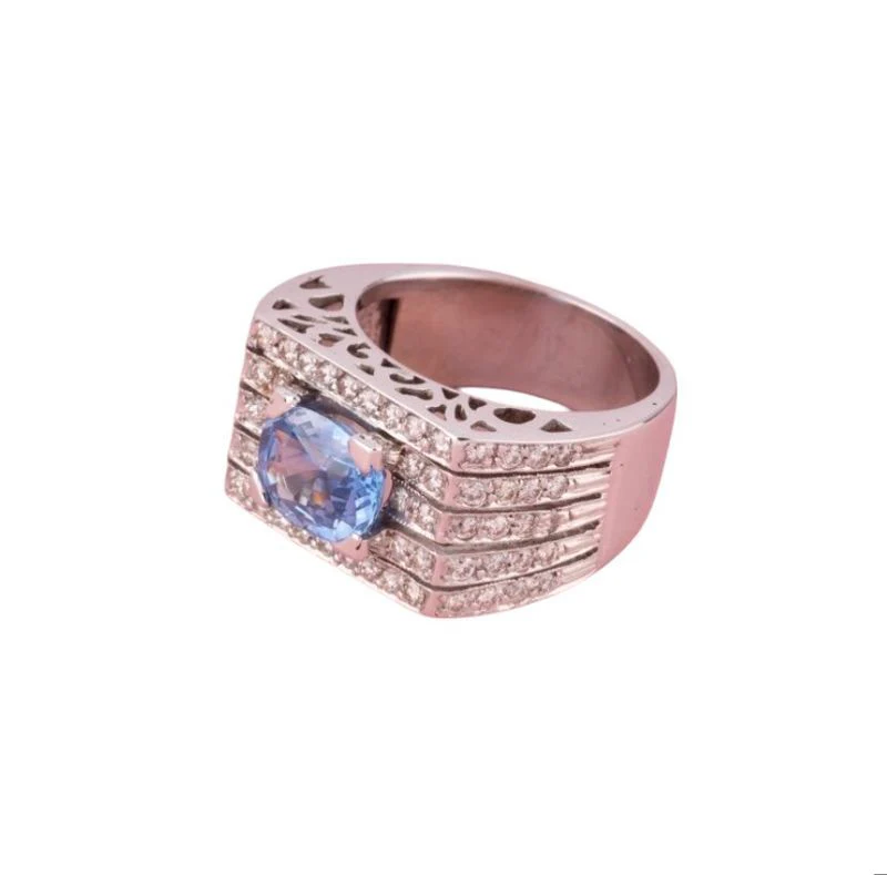 Bague Tank en or blanc 18k saphir et diamants - Image 5