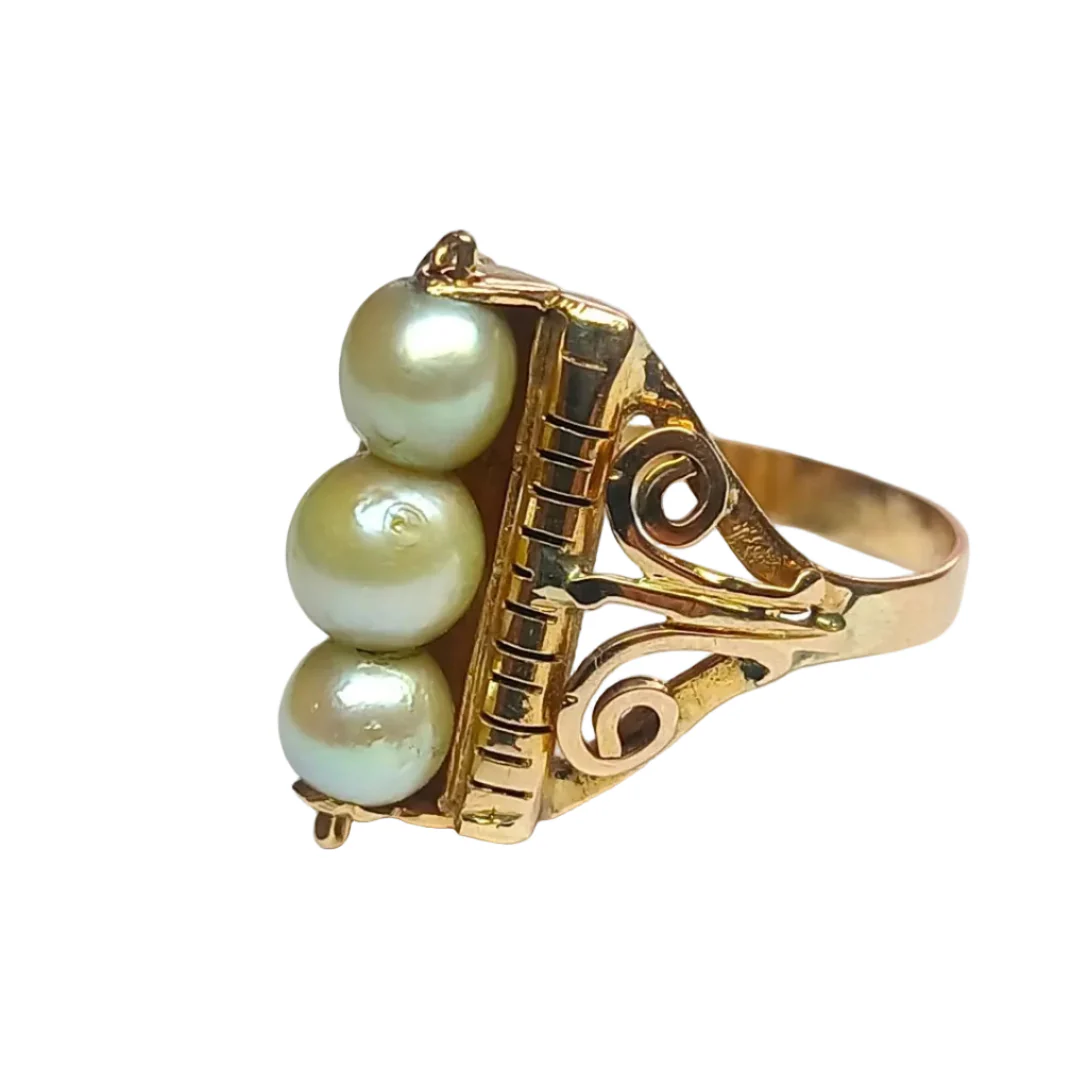 Bague Trilogie en or jaune et perles - Image 3