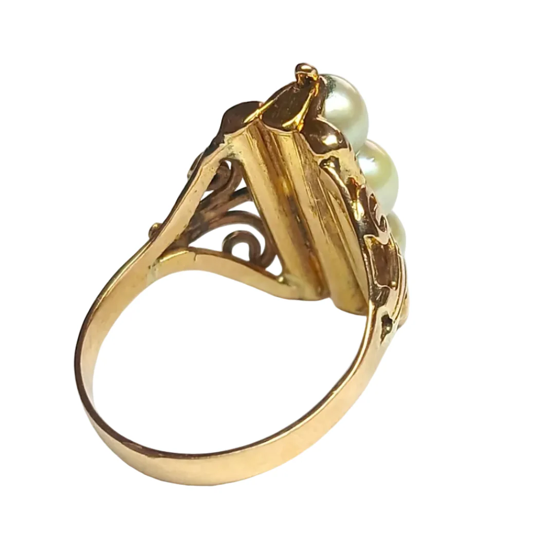 Bague Trilogie en or jaune et perles - Image 4