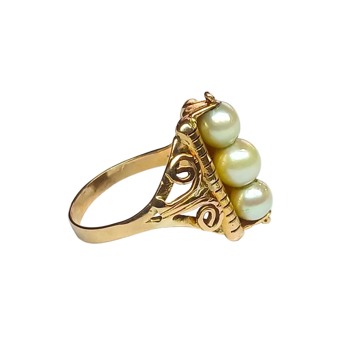 Bague Trilogie en or jaune et perles - Image 5