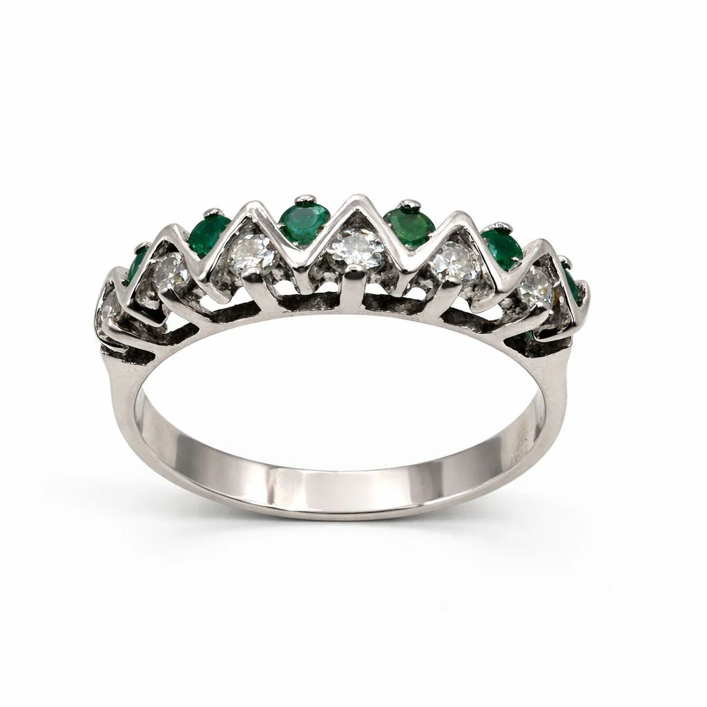 ANILLO EN ORO BLANCO CON ESMERALDAS Y DIAMANTES