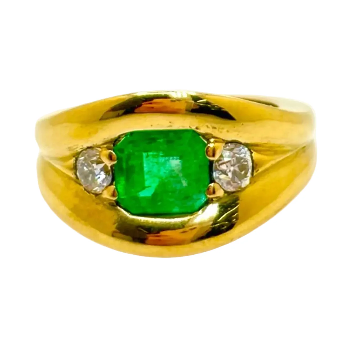 Bague en or jaune, émeraude, et diamants