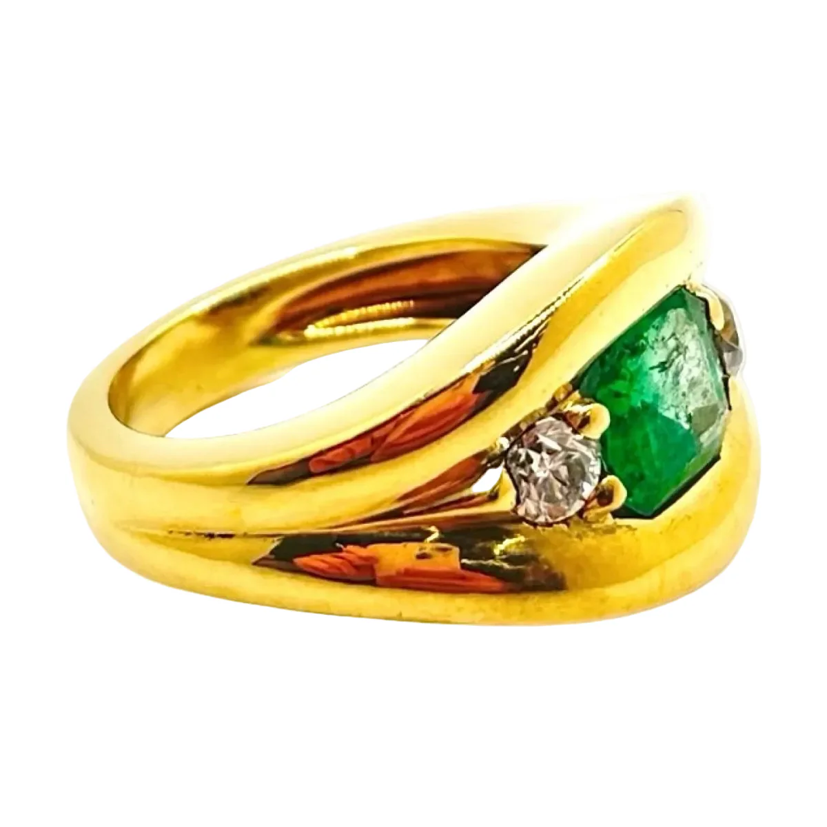 Bague en or jaune, émeraude, et diamants - Image 4