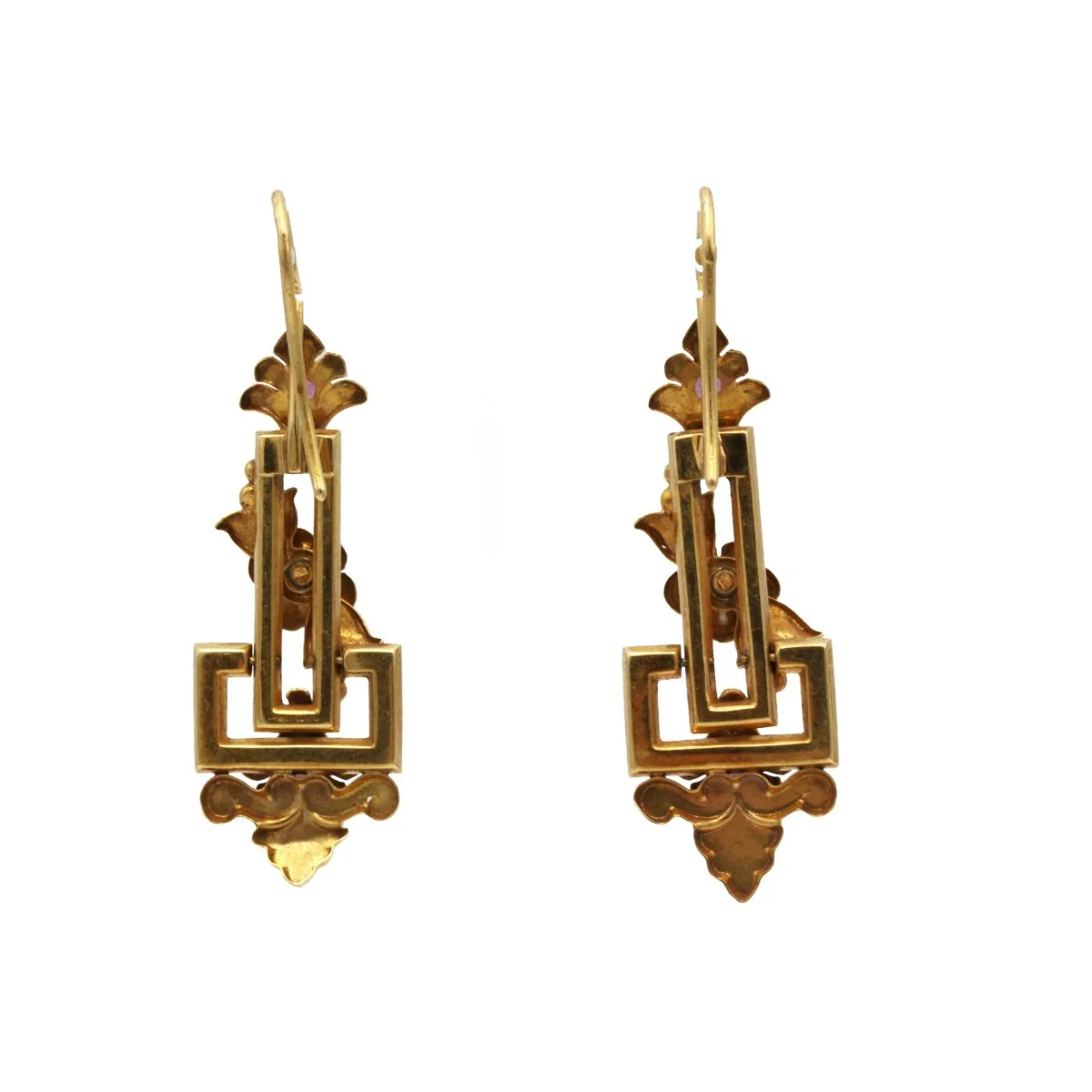 Boucles d'oreilles Pendantes en or jaune, perles et grenats - Image 2