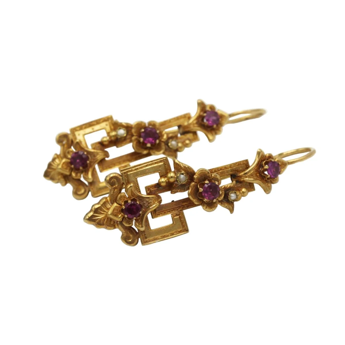 Boucles d'oreilles Pendantes en or jaune, perles et grenats - Image 3