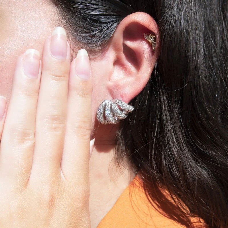 Boucles d'oreilles Clips or gris et diamants - Image 2