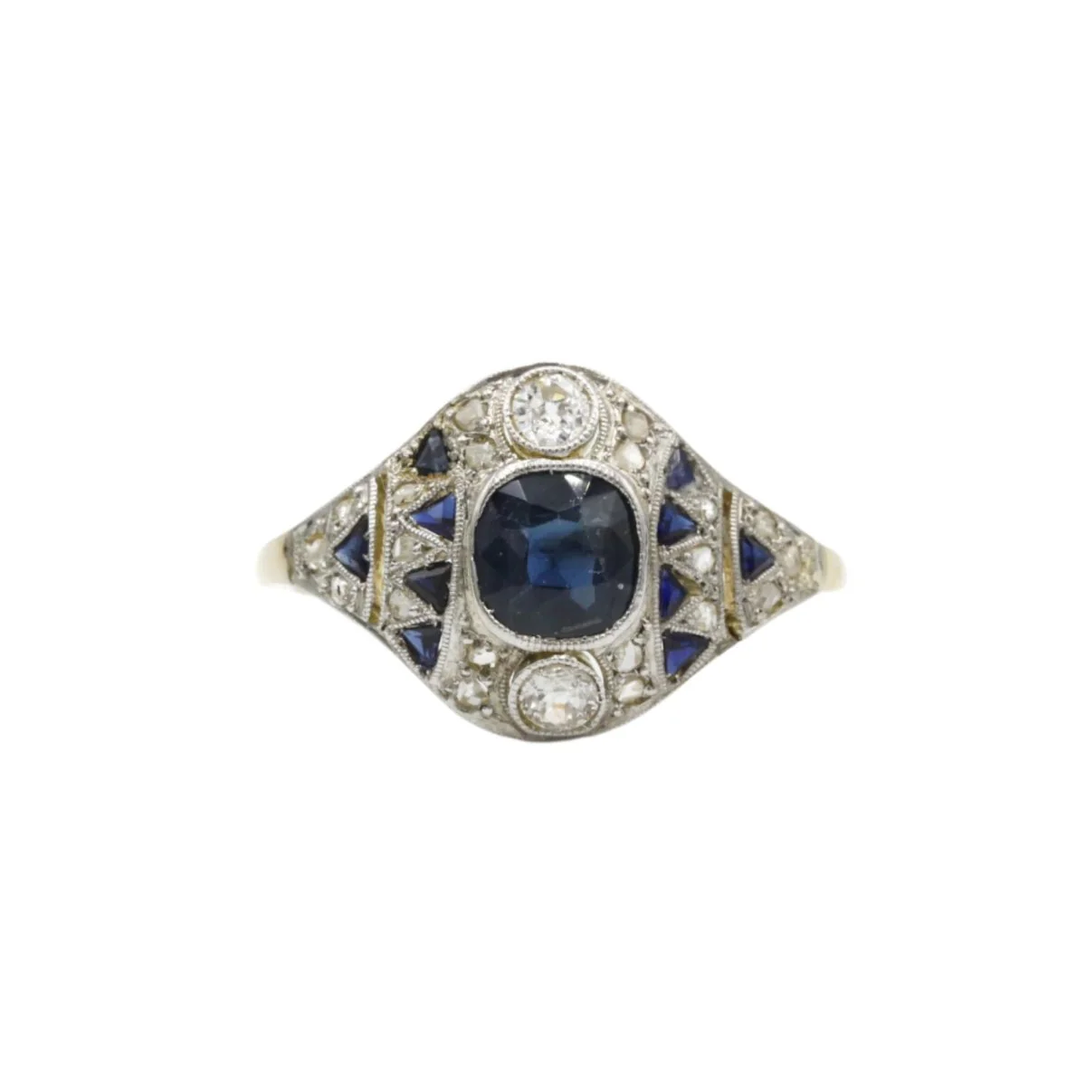 Bague art deco - 1920 - Or blanc 18K, saphirs et diamants