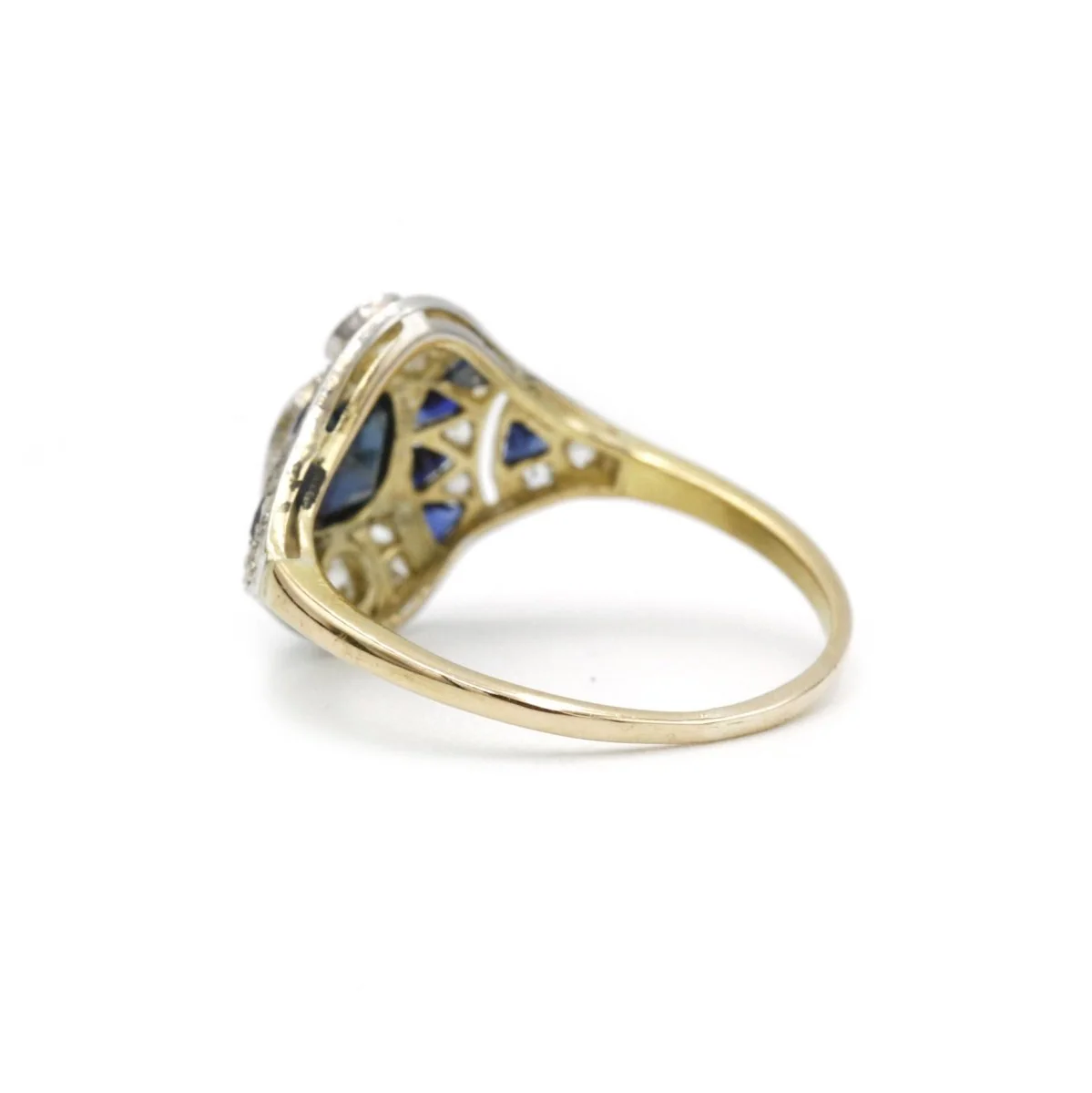 Bague art deco - 1920 - Or blanc 18K, saphirs et diamants - Image 3