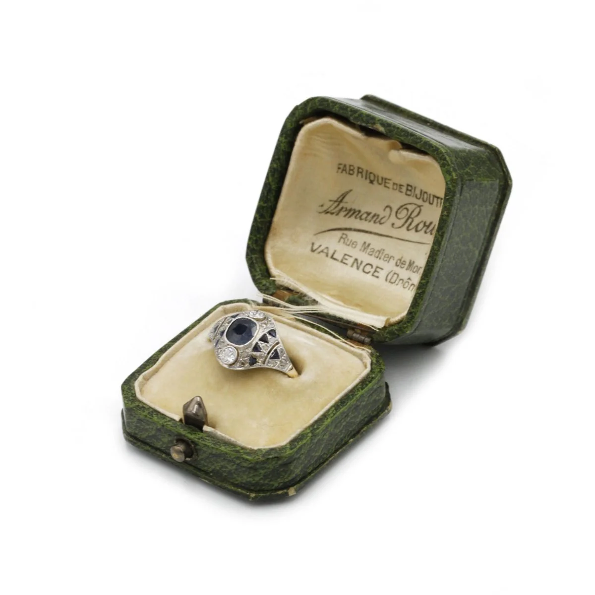 Bague art deco - 1920 - Or blanc 18K, saphirs et diamants - Image 6