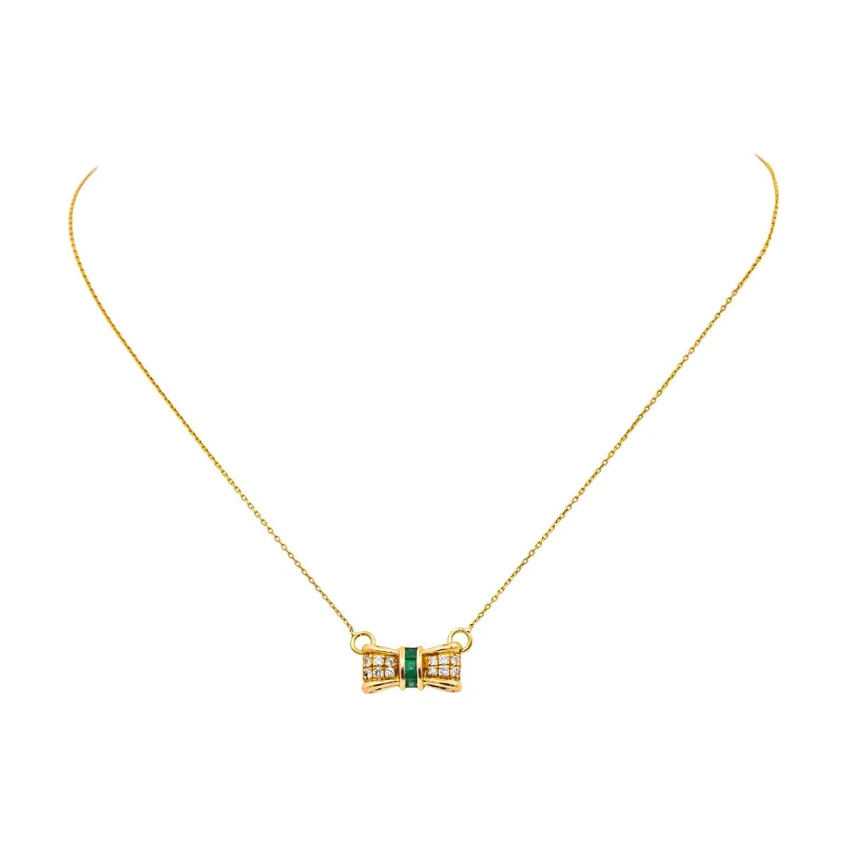 Collier Pendentif en or jaune, émeraudes et diamants