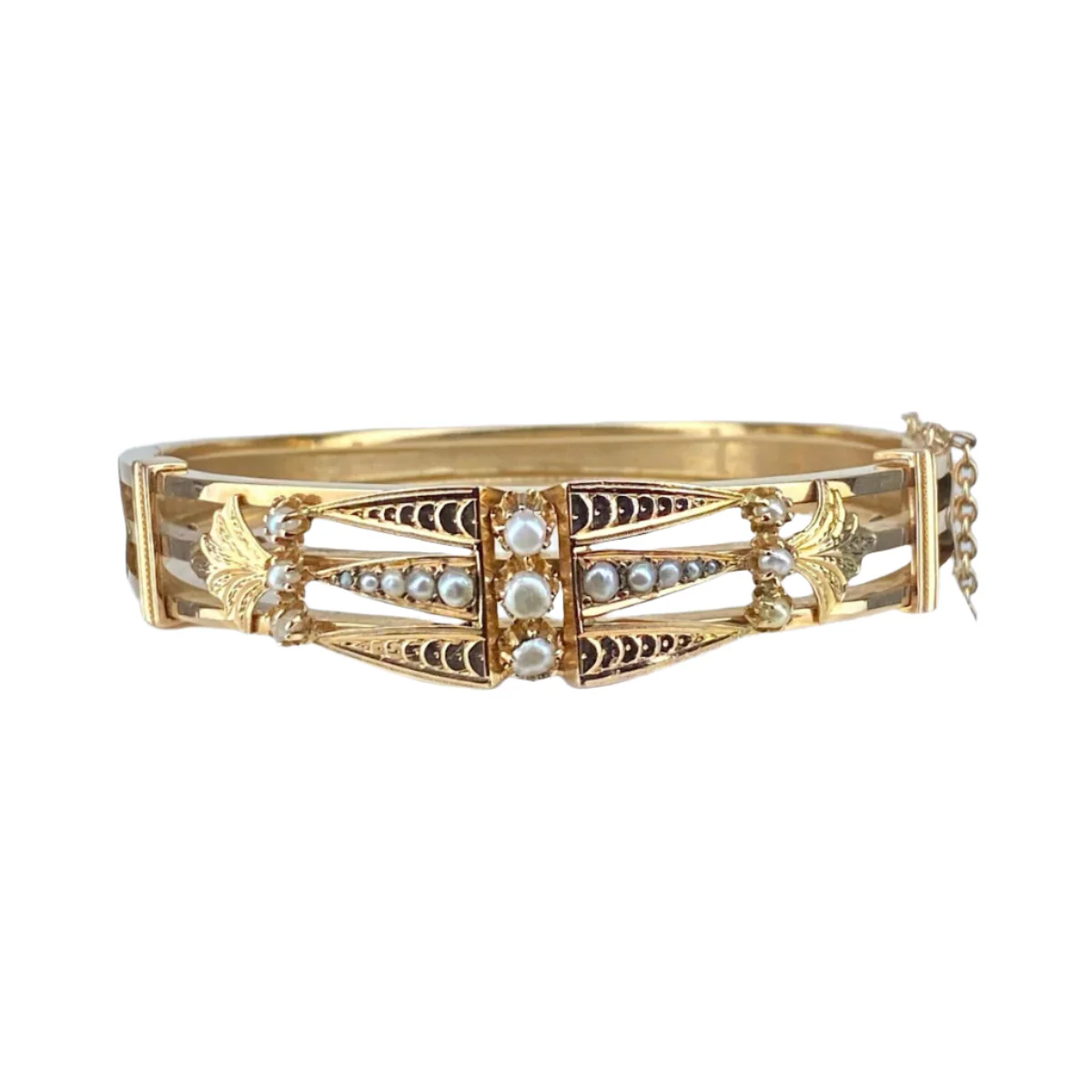 Bracelet jonc en or jaune rosé et perles fines