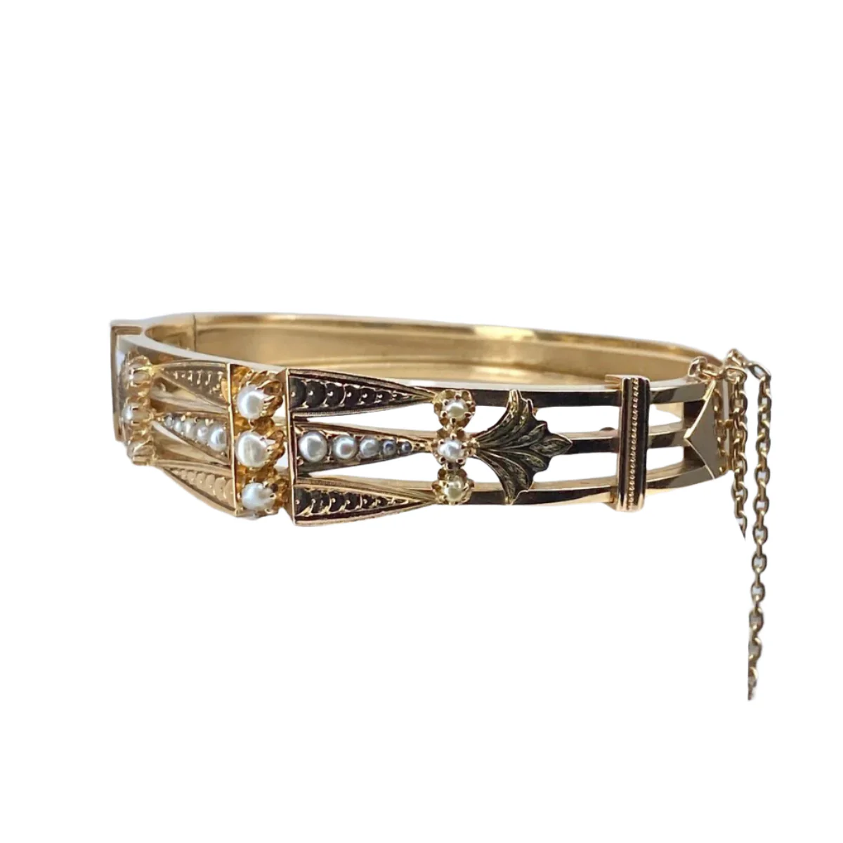 Bracelet jonc en or jaune rosé et perles fines - Image 4