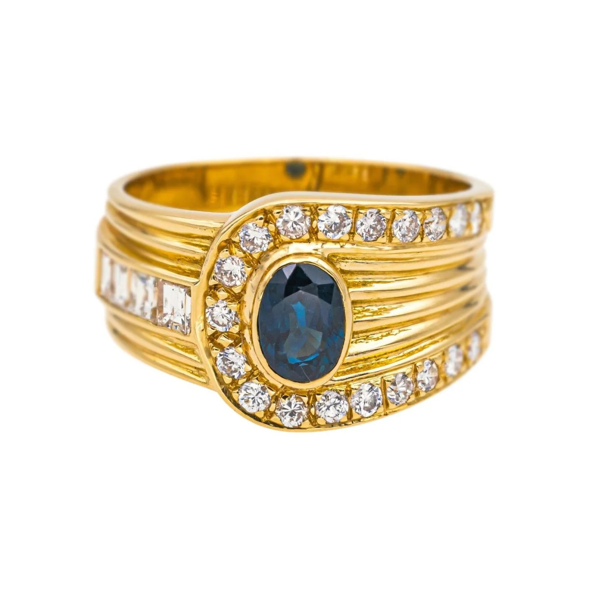 Bague Bandeau en or jaune, saphir et diamants
