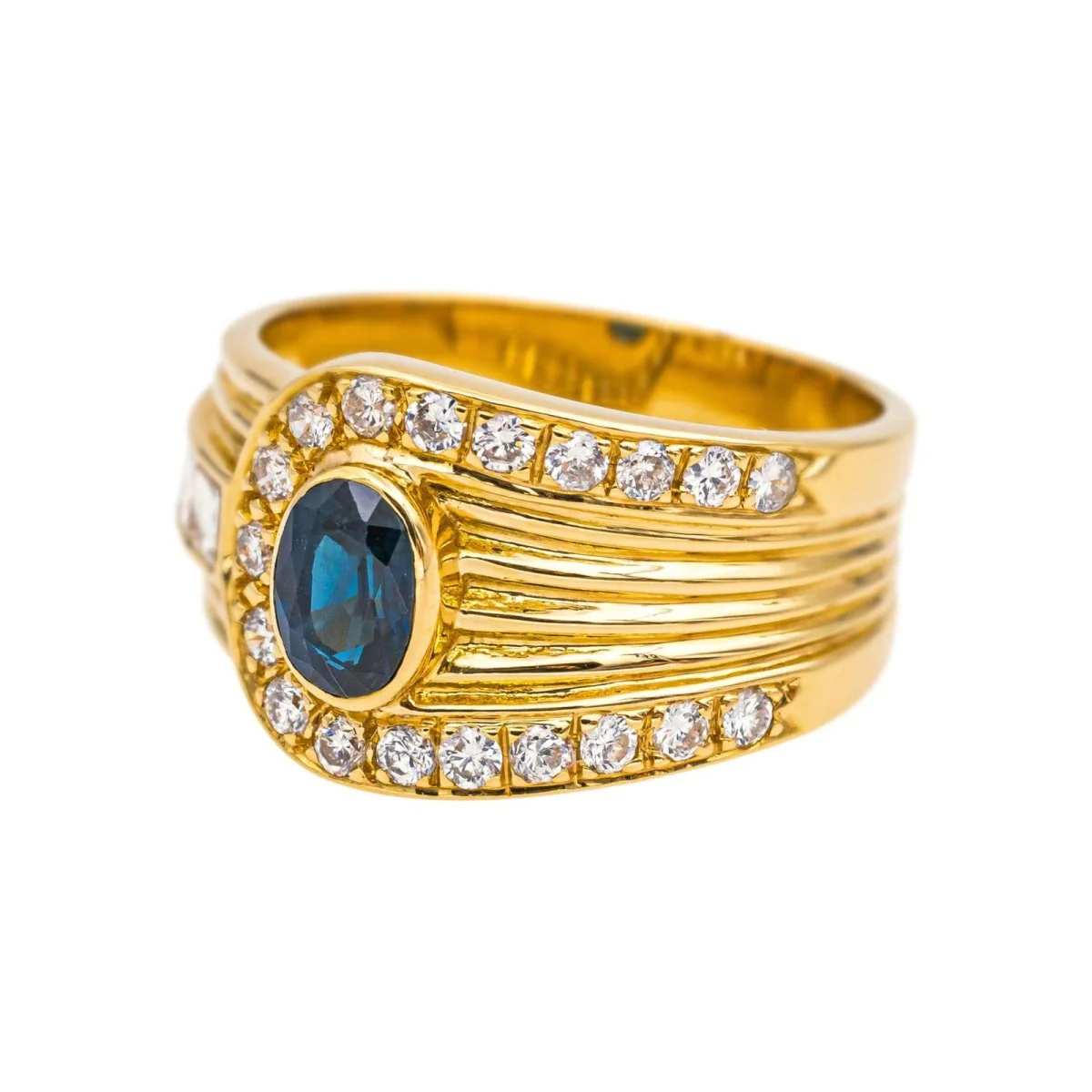 Bague Bandeau en or jaune, saphir et diamants - Image 3