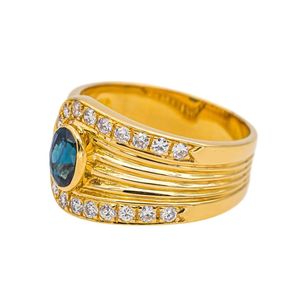 Bague Bandeau en or jaune, saphir et diamants - Image 4