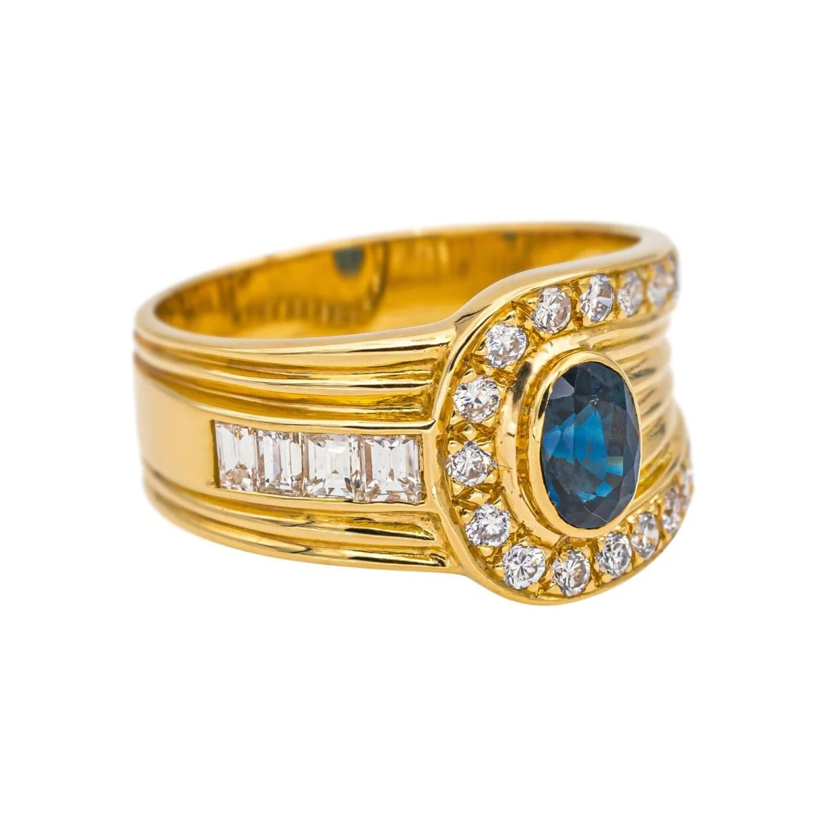 Bague Bandeau en or jaune, saphir et diamants - Image 6