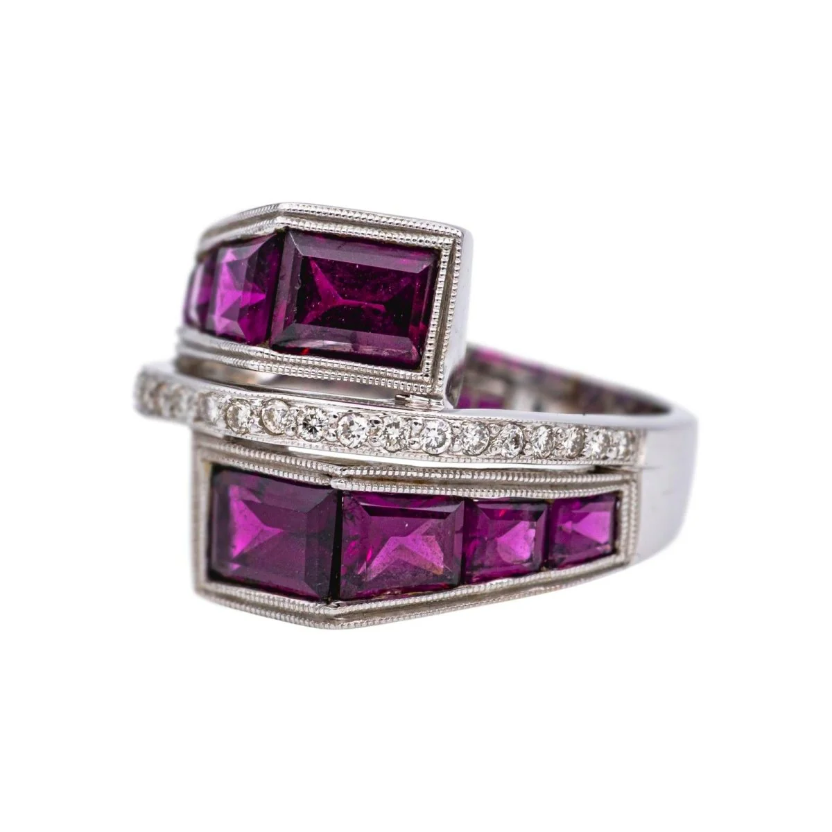 Bague en or blanc, grenats et diamants - Image 3