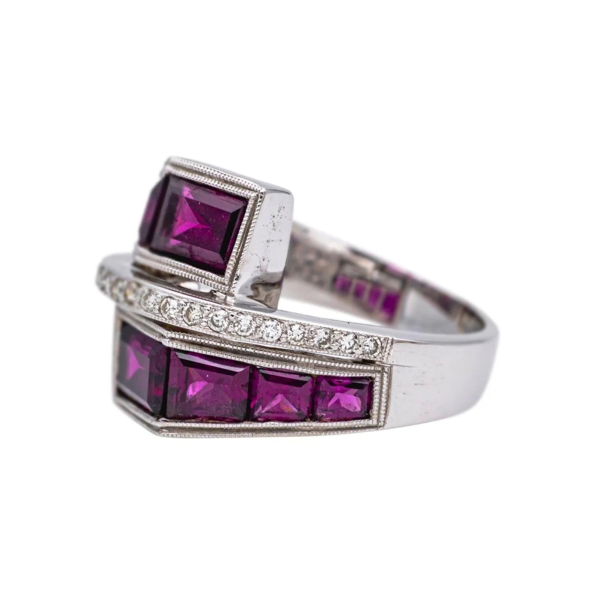Bague en or blanc, grenats et diamants - Image 4
