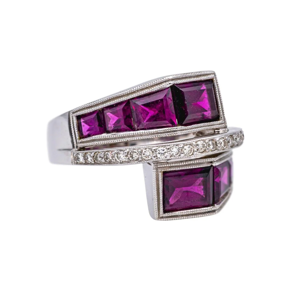 Bague en or blanc, grenats et diamants - Image 6