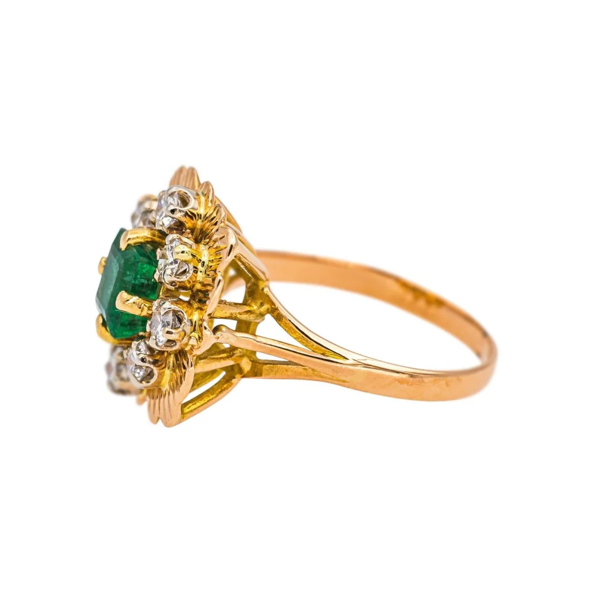 Bague Marguerite en or jaune, émeraude et diamants - Image 4