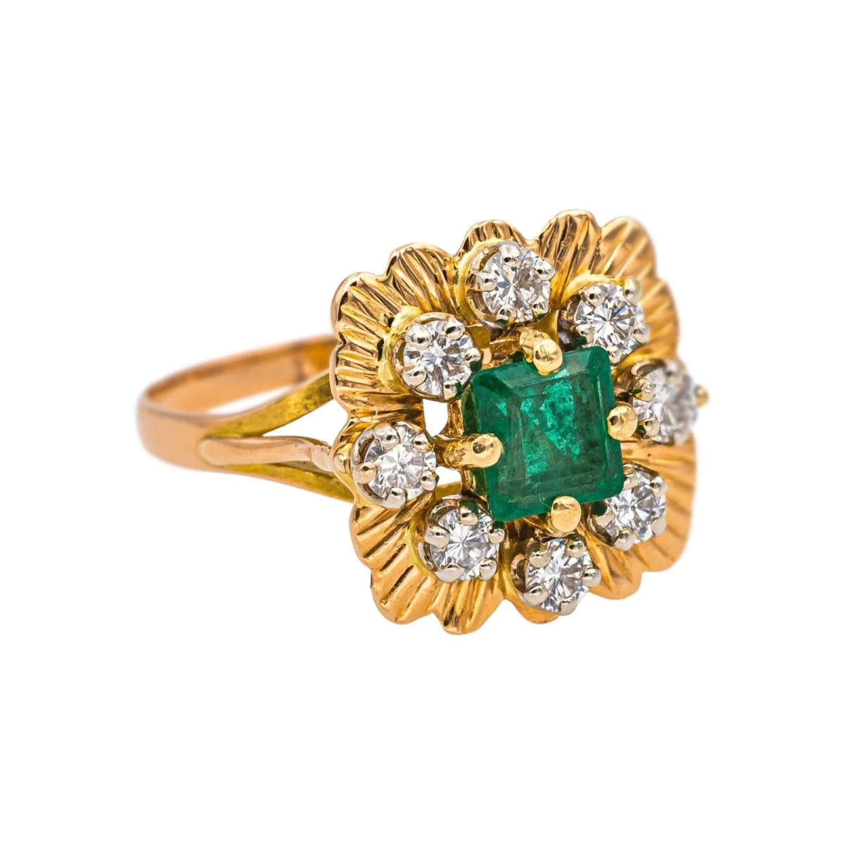 Bague Marguerite en or jaune, émeraude et diamants - Image 6