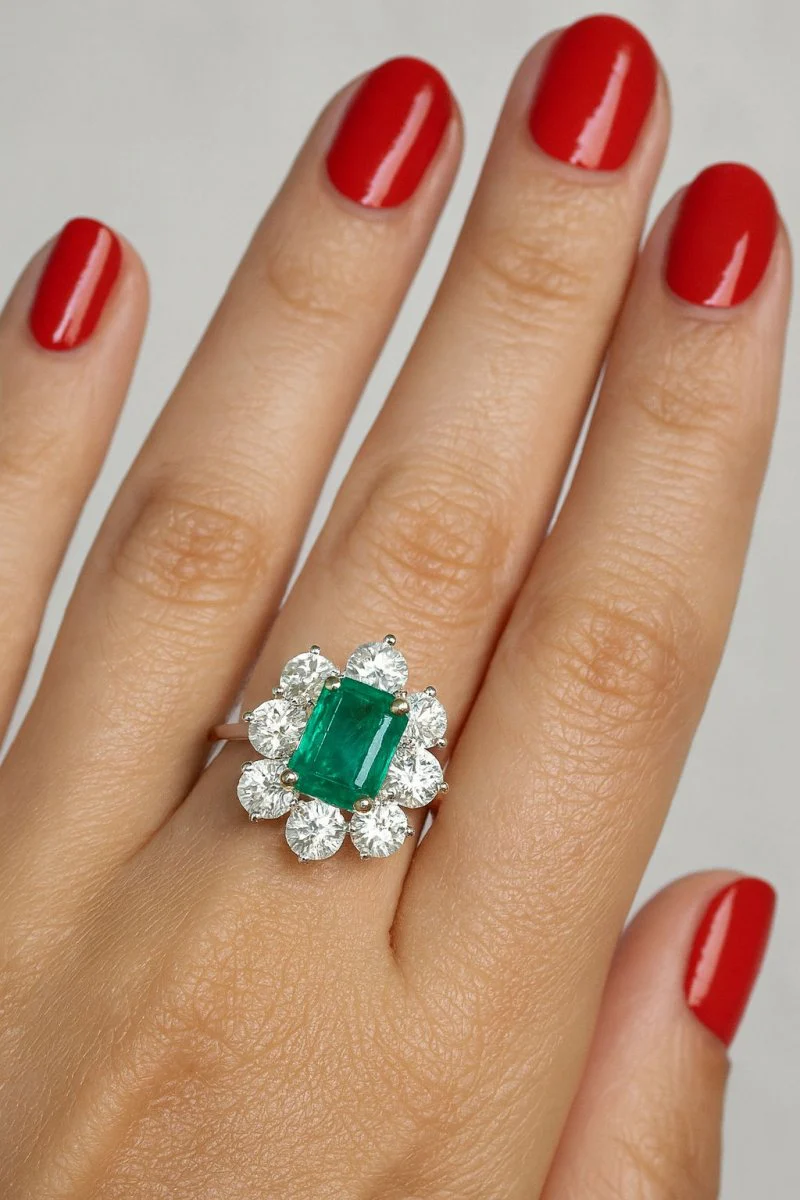 Bague de fiançailles diamants émeraude - Image 7