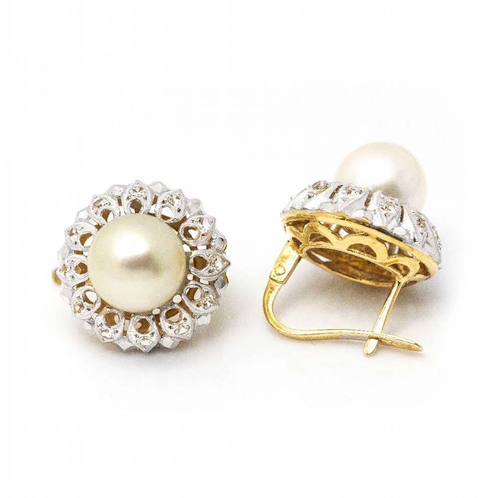Boucles d'oreilles PLATIN avec perles et diamants - Image 2