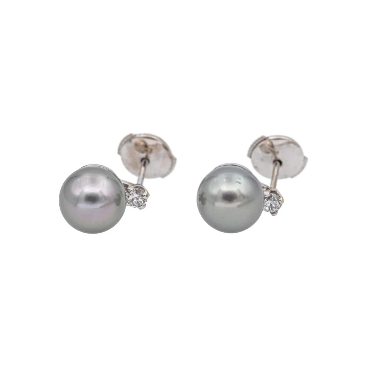 Boucles d'oreilles Clous en or blanc, perles et diamants - Image 3
