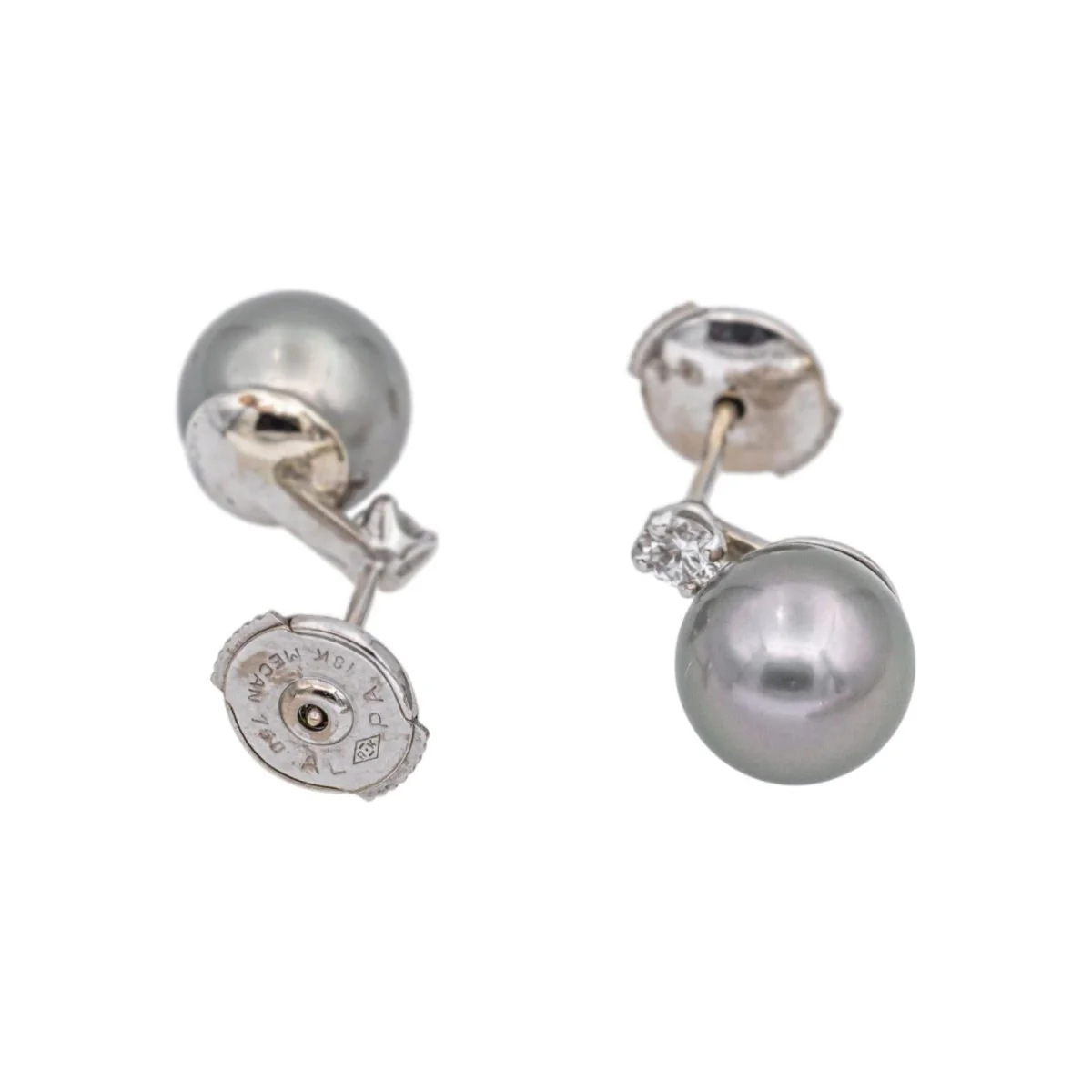 Boucles d'oreilles Clous en or blanc, perles et diamants - Image 7