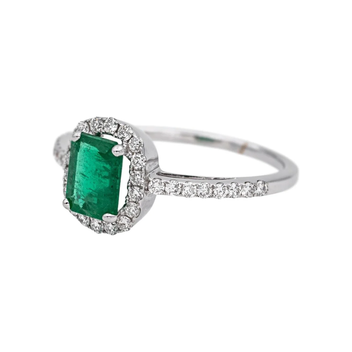 Bague Entourage en or blanc, émeraude et diamants - Image 3