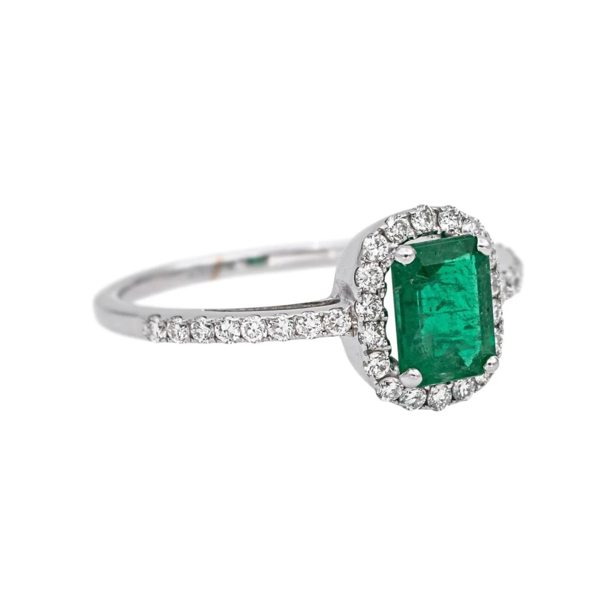 Bague Entourage en or blanc, émeraude et diamants - Image 6