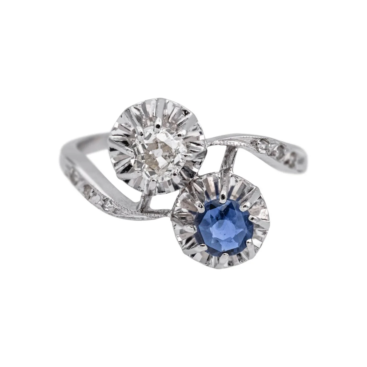 Bague Toi & Moi en or blanc, saphir et diamants