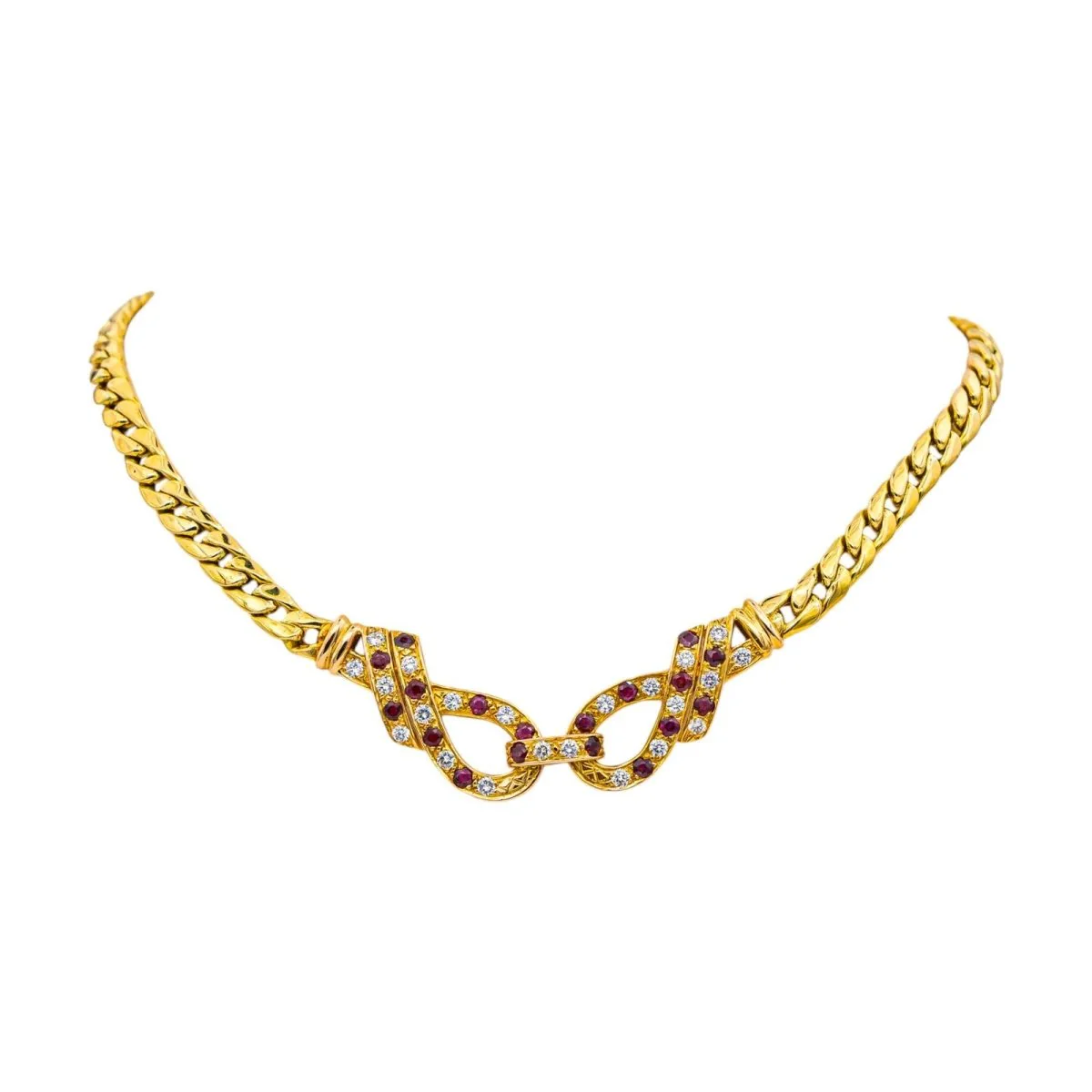 Collier Maille en or jaune, rubis et diamants