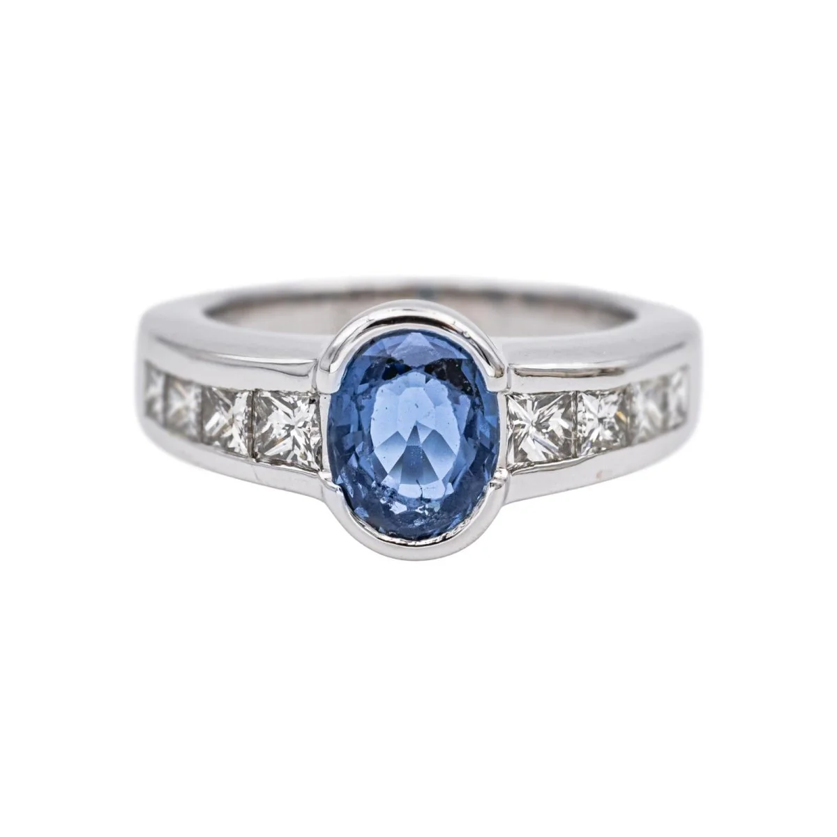 Bague Jonc en or blanc, saphir et diamants