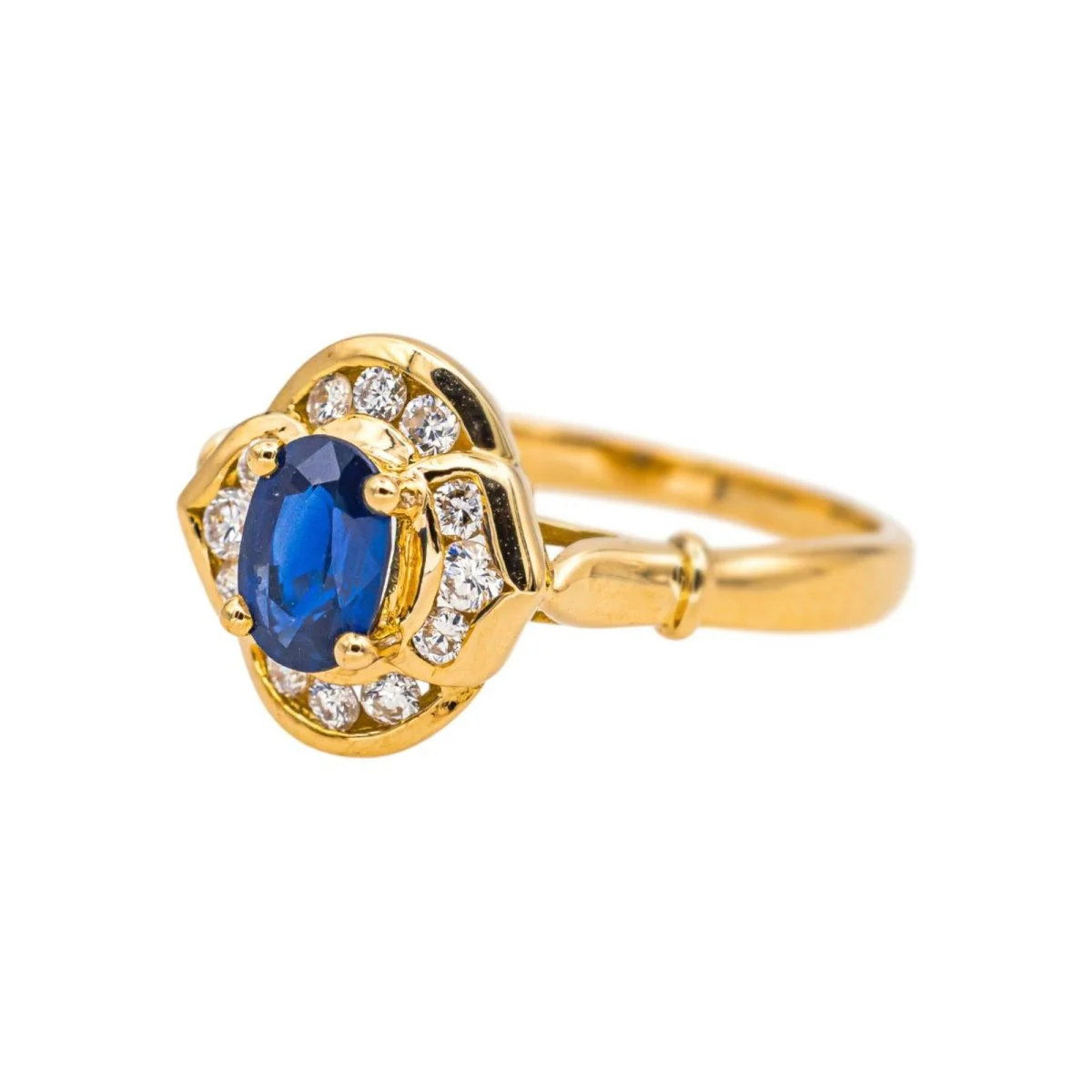 Bague Entourage en or jaune, saphir et diamants - Image 3