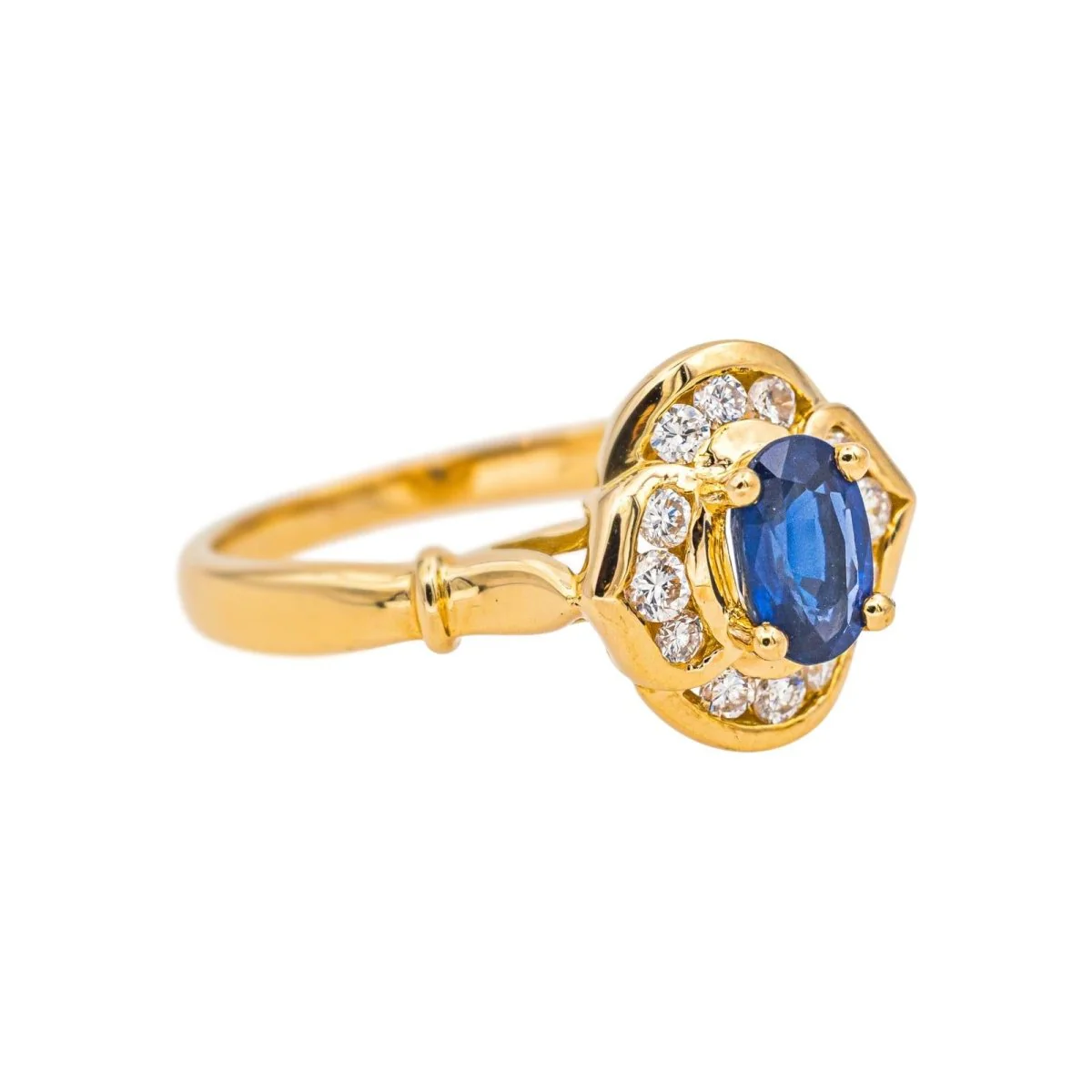 Bague Entourage en or jaune, saphir et diamants - Image 6