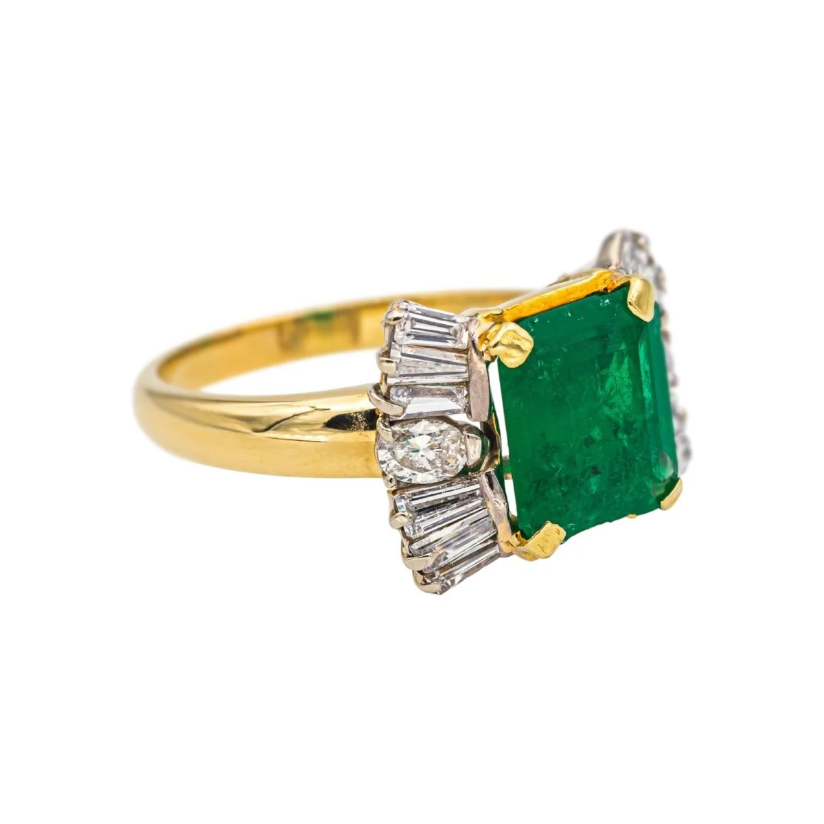 Bague Trilogie en or jaune, or blanc, émeraude et diamants - Image 6