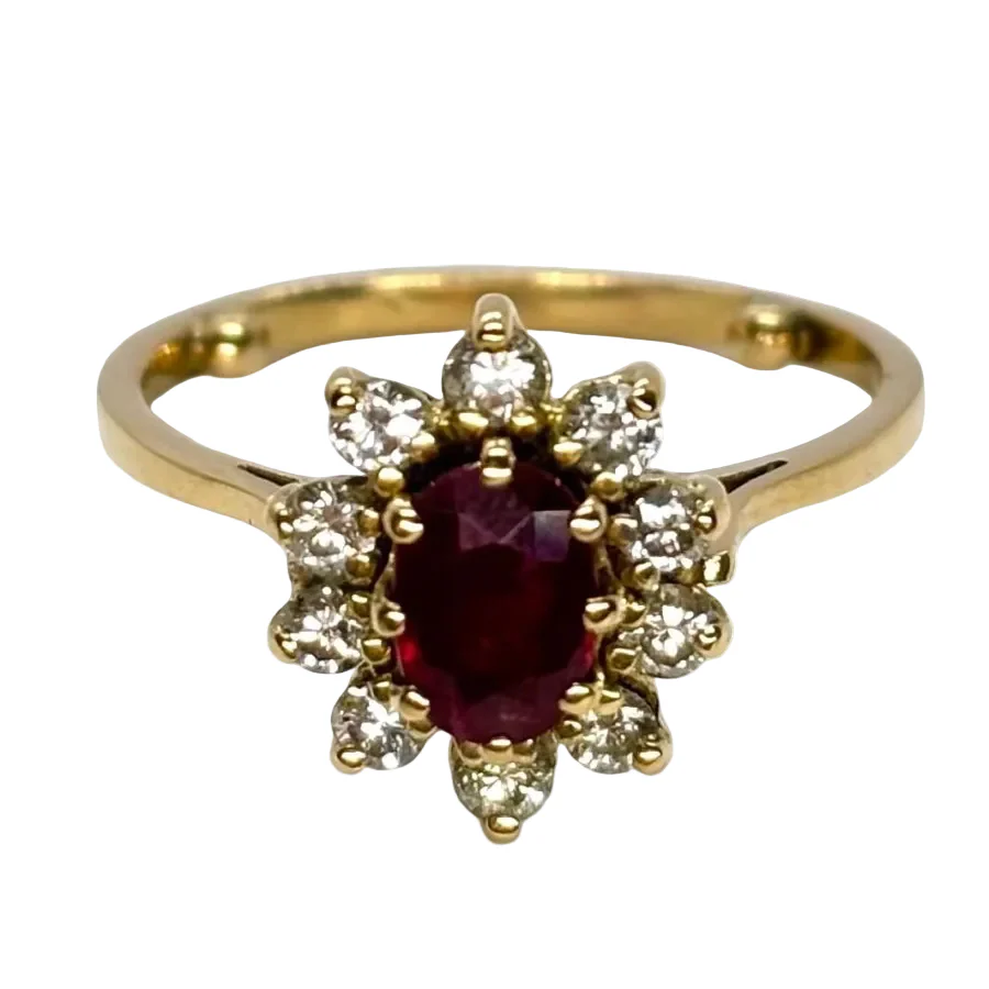 Bague Marguerite en or jaune, rubis, et diamants