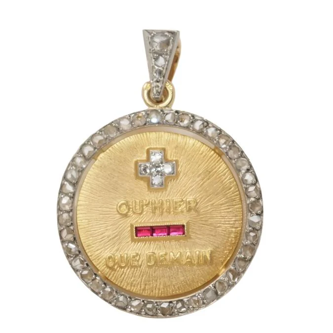 Pendentif Augis en or jaune, diamants et rubis