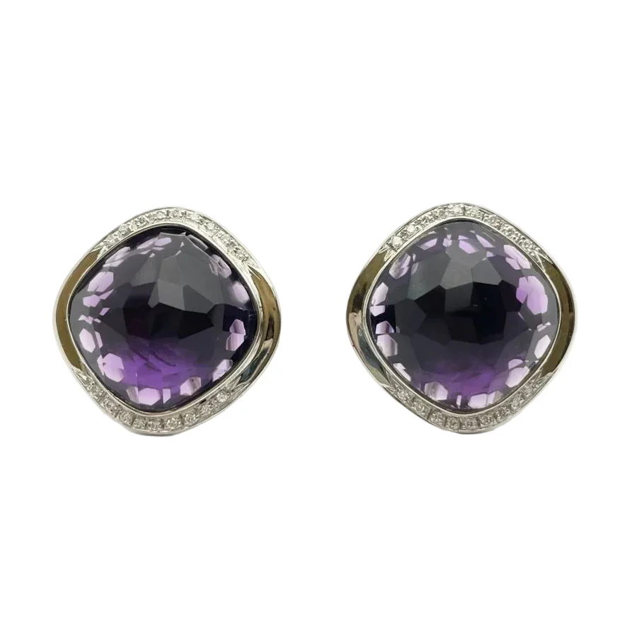Boucles d'oreilles CREA en or blanc, améthystes et diamants