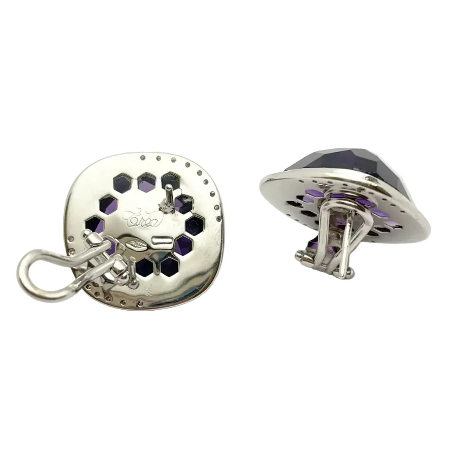 Boucles d'oreilles CREA en or blanc, améthystes et diamants - Image 3