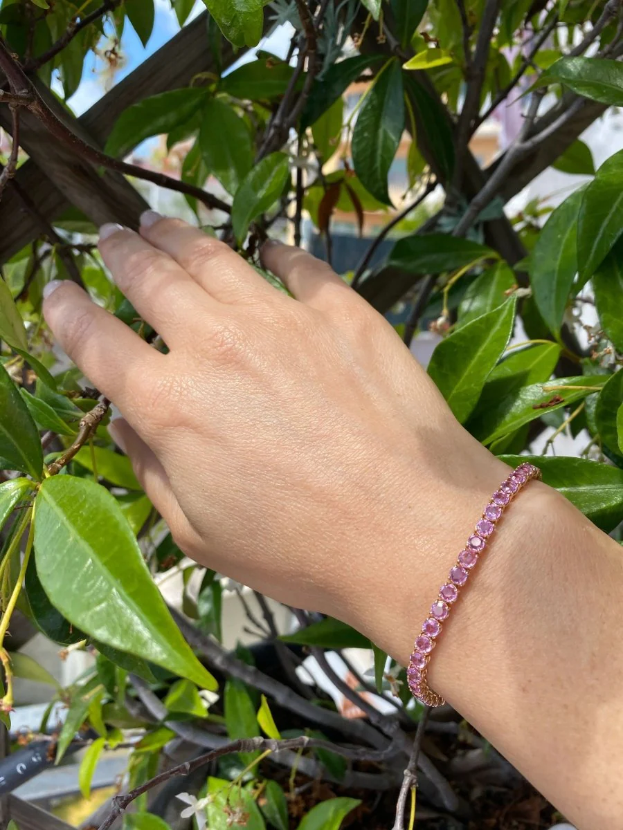 5 Carat Natural Pink Sapphire Rose Gold Tennis Bracelet - Image 4