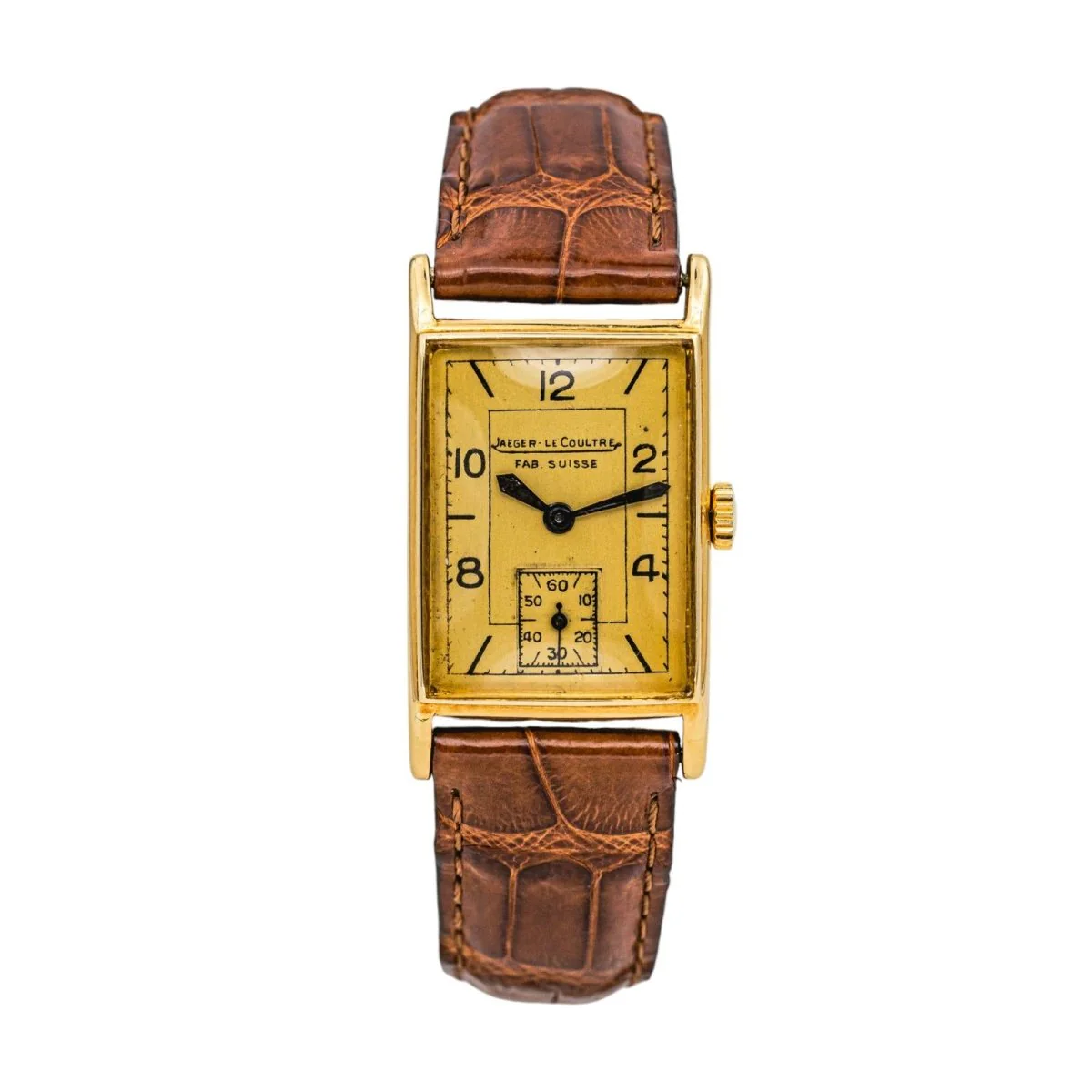 Montre JAEGER-LECOULTRE "Vintager" en or jaune, saphir et cuir